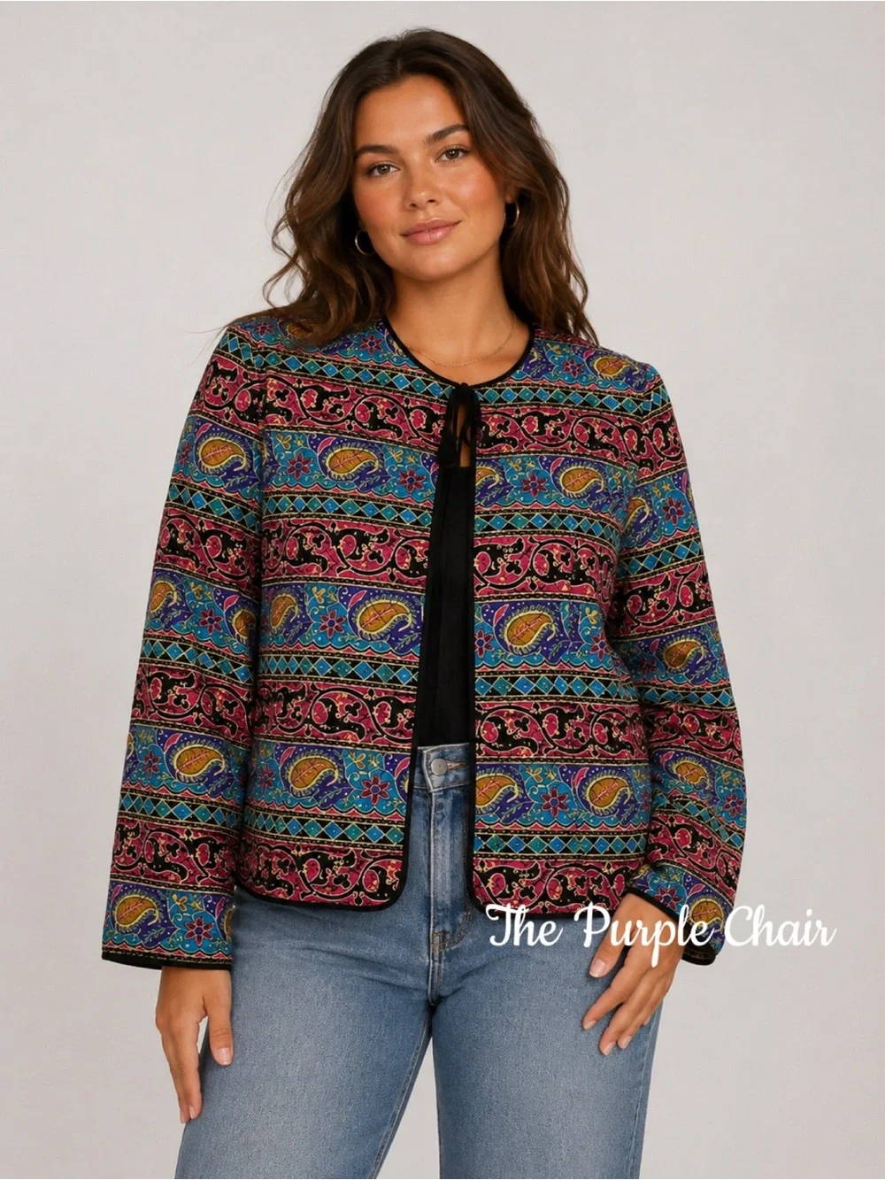 MAGGY LONDON Vintage Mixed Prints Long Sleeve Silk Jacket 12